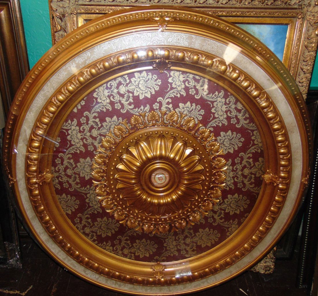 Gold Burgundy Brocade Ceiling Medallion New