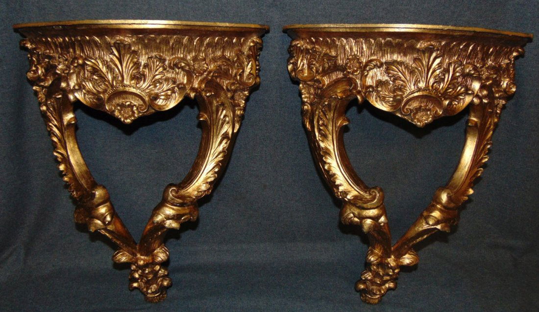 Pair (2) of Carved Wood Wall Shelves (1 of 4)