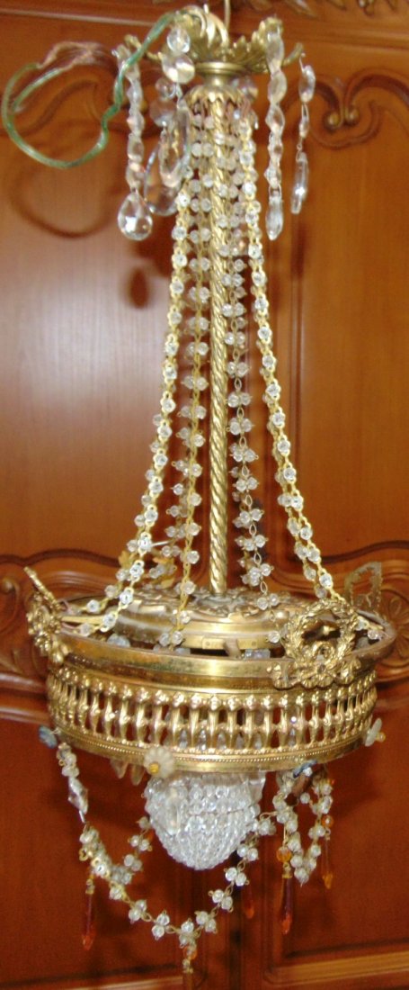 Antique Bronze & Crystal Hanging Light Fixture (1 of 7)