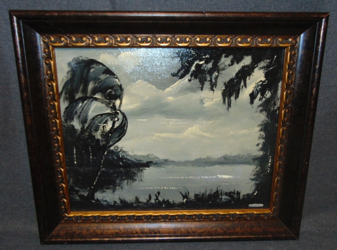Original Florida Highwayman Painting by Michael Sears: Original, modern-day Florida Highwayman painting by contemporary artist, Micheal Sears. Large Oil on Canvas. Nicely framed. Artist Signed. Measures 21" tall x 25" wide. Condition is very good. No Dama