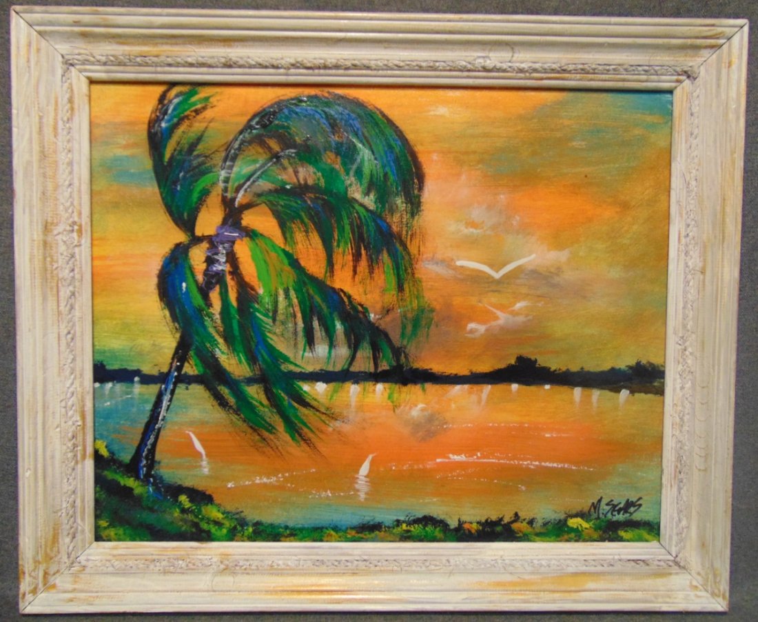 Original Florida Highwayman Painting by Michael Sears: Original, modern-day Florida Highwayman painting by contemporary artist, Micheal Sears. Large Oil on Masonite. Nicely framed. Artist Signed. Measures 20" tall x 24" wide. Condition is very good. No Da
