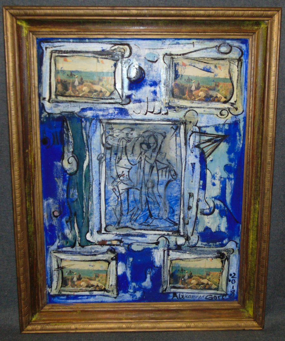 Original Contemporary Oil Painting by Alexander Gore: Original Oil Painting by Russian Artist "Alexander Gore". Oil on Canvas Board. Titled "Waiting for the Sailboat". Artist signed and Dated 2018. Frame measures 28" tall x 22" wide. Includes Certificate