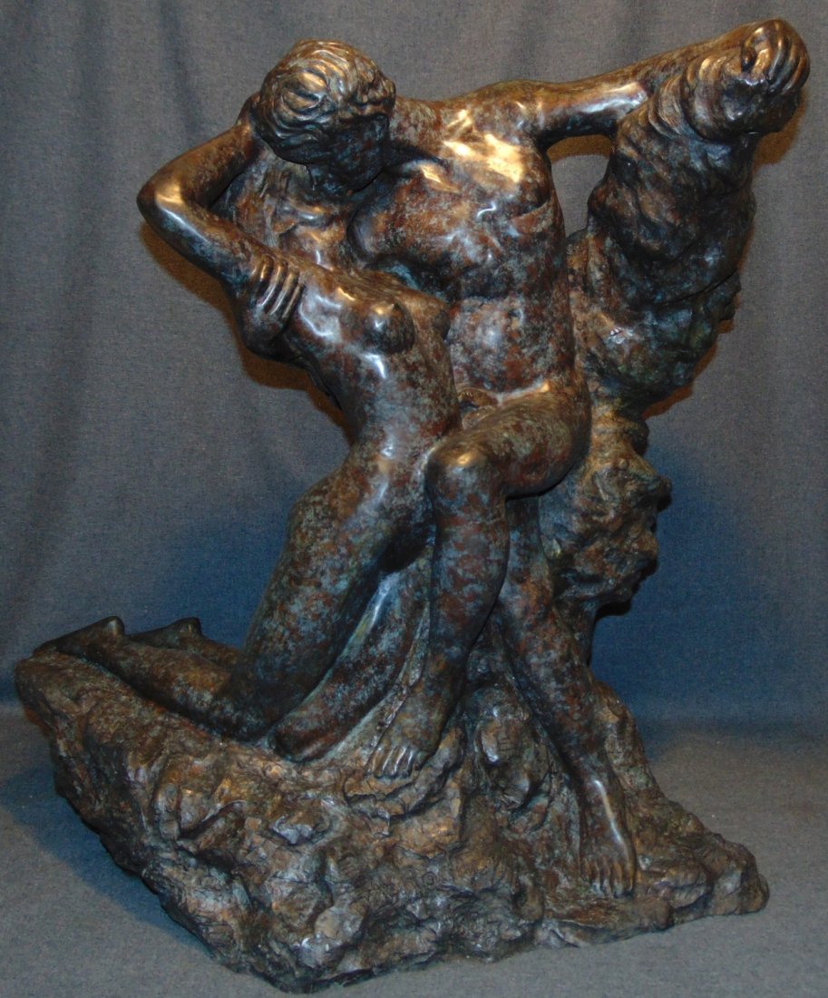 Bronze Sculpture "Eternal Spring" after Auguste Rodin: Large, Bronze "Eternal Spring" Sculpture after the French artist Auguste Rodin (1840-1917). Depicting a pair of lovers kissing. Artist signed. High Quality Bronze with excellent Detail. This Sculpture