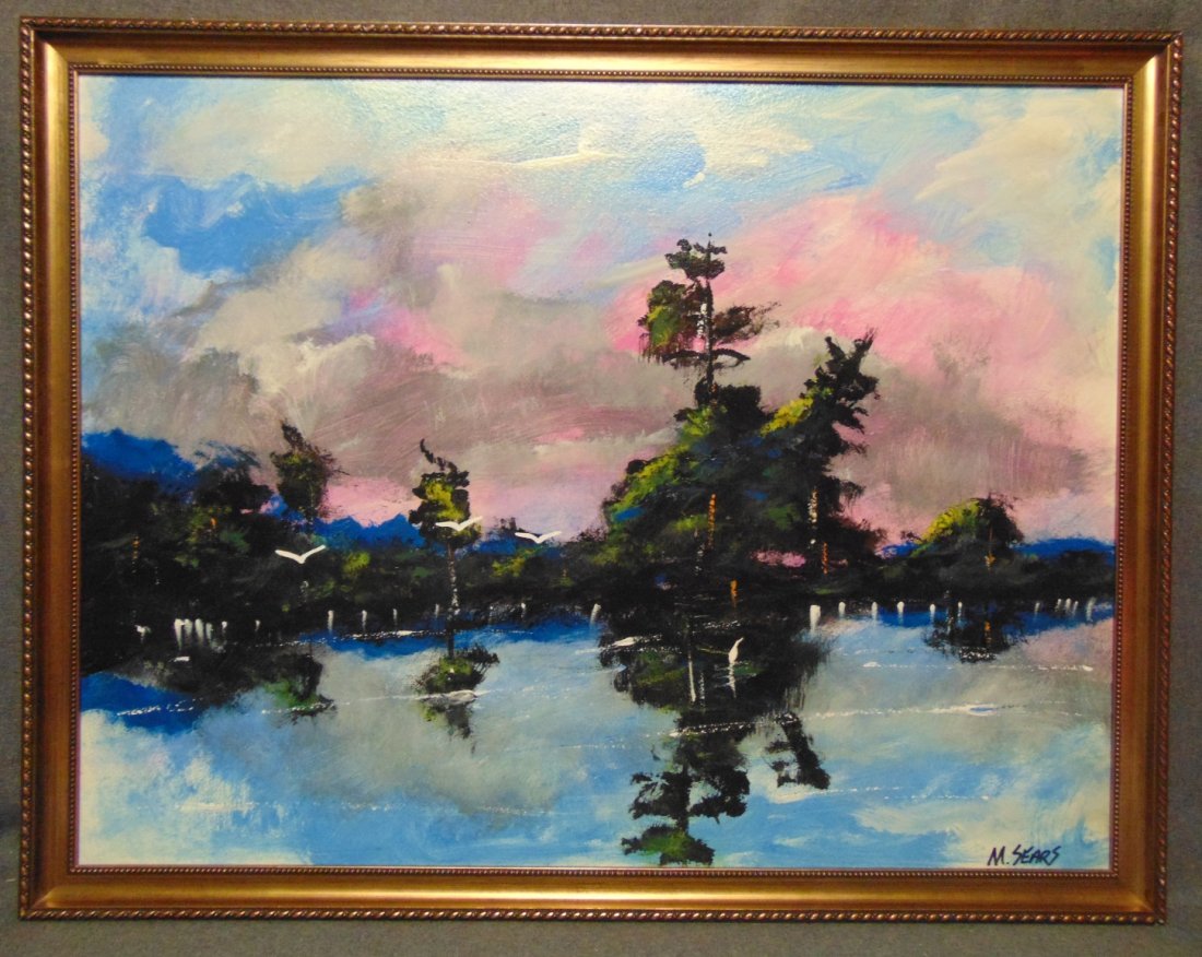 Original Florida Highwayman Painting by Michael Sears: Original, modern-day Florida Highwayman painting by contemporary artist, Micheal Sears. Large Oil on Masonite. Nicely framed. Artist Signed. Measures 28-1/2" tall x 36-1/2" wide. Condition is very goo