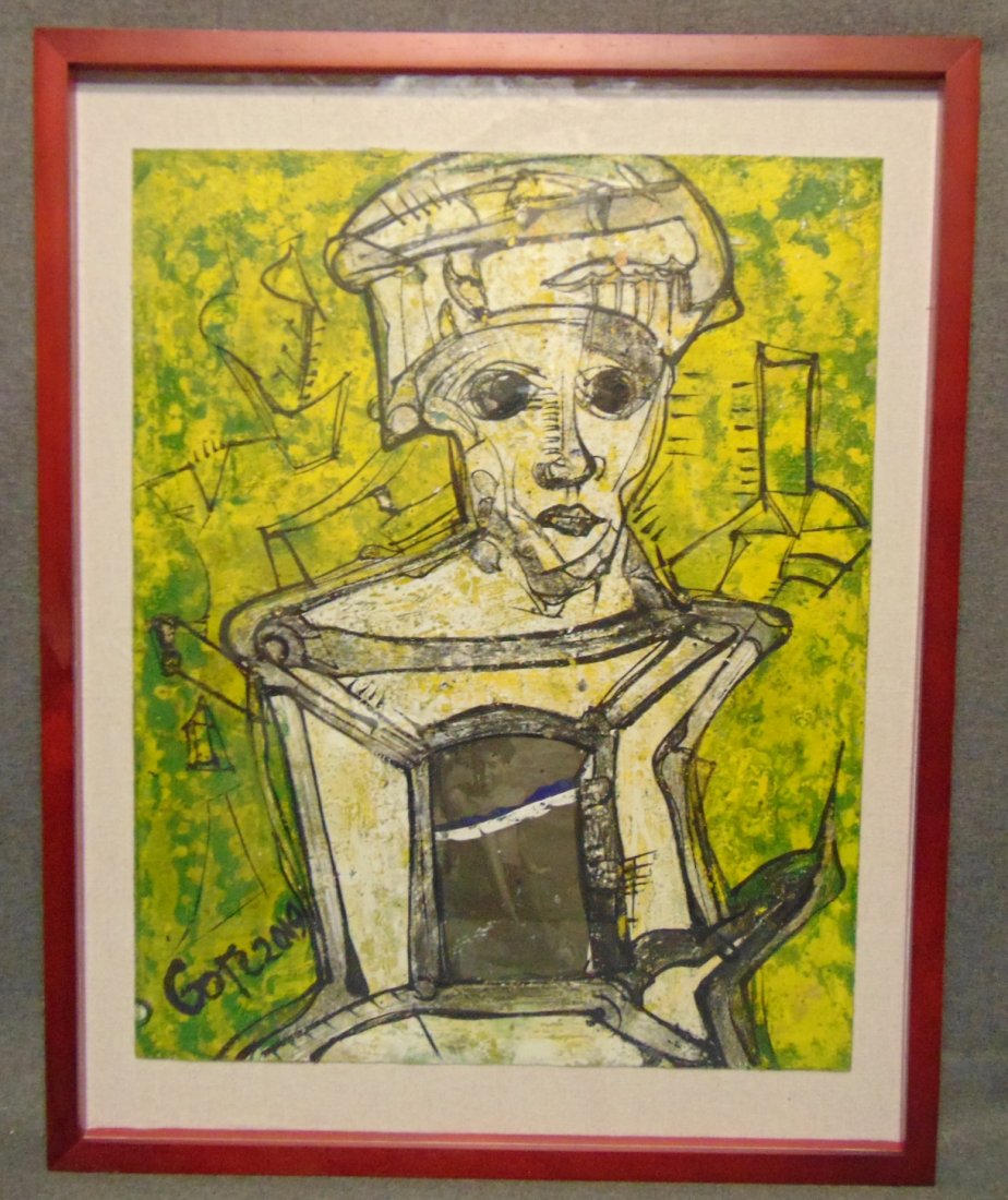 Original Contemporary Oil Painting by Alexander Gore: Original Oil Painting by Russian Artist "Alexander Gore". Framed under glass. Oil on Kodak Paper. Titled "The Secret Knowledge All Inside". Artist signed and Dated 2019. Frame measures 29-1/2" tall x 