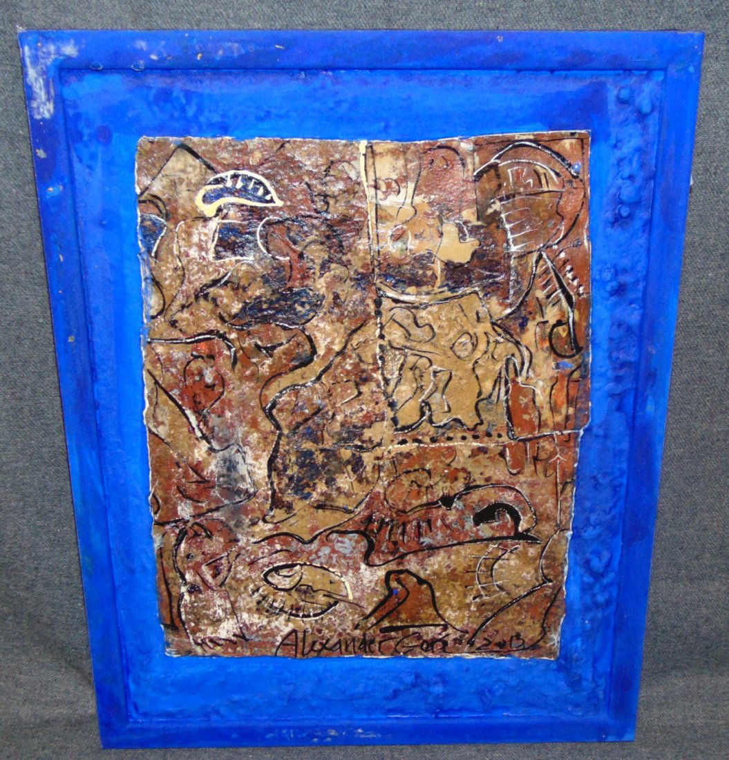 Original Contemporary Oil Painting by Alexander Gore: Original Oil Painting by Russian Artist "Alexander Gore". Oil on Masonite. Titled "The Land Skape of a Seme - Compehesible Forms". Artist signed and Dated 2015. Frame measures 15" tall x 12" wide. Inc