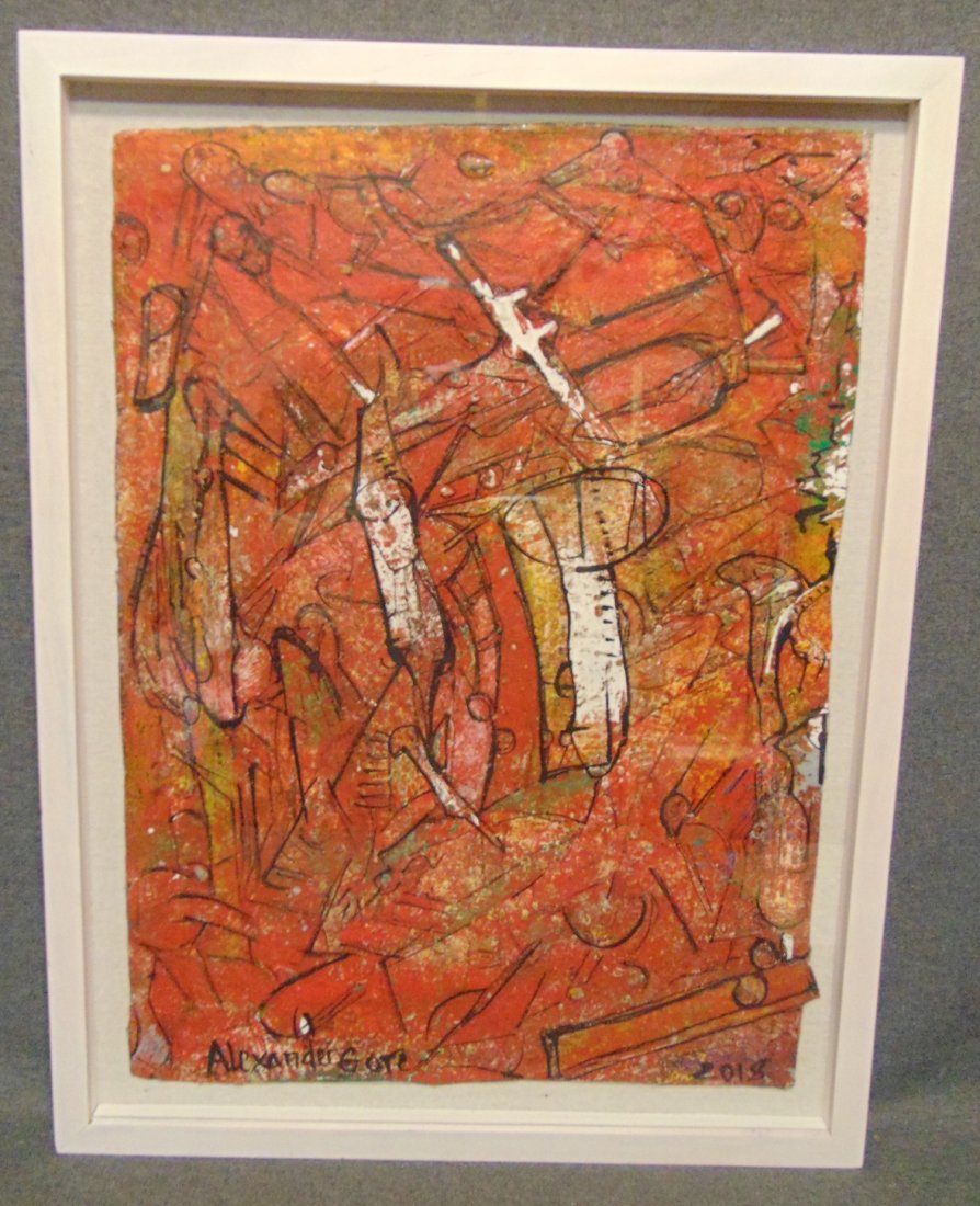 Original Contemporary Oil Painting by Alexander Gore: Original Oil Painting by Russian Artist "Alexander Gore". Framed under glass. Oil on Cotton. Titled "Australia into Heatten Pass". Artist signed and Dated 2018. Frame measures 25-1/4" tall x 19-1/2" w