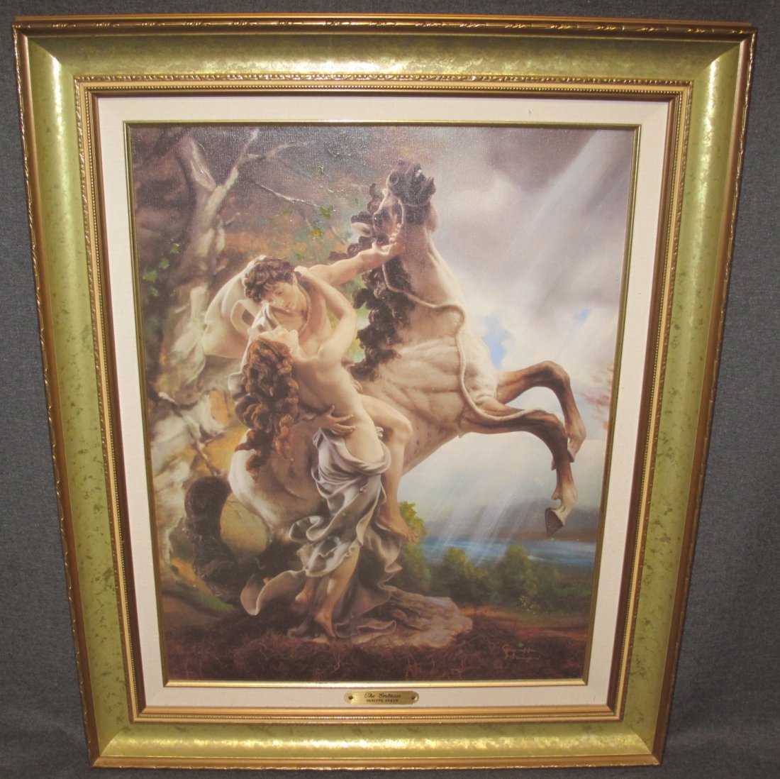 Giuseppe Armani Giclee "The Embrace": Framed, Giuseppe Armani Embellished Giclee. Titled "The Embrace". Limited Edition #293 of 678. COA included. Frame measures 28-1/2" tall x 23-3/4" wide. Condition is Very good. No damage. Starting Bid