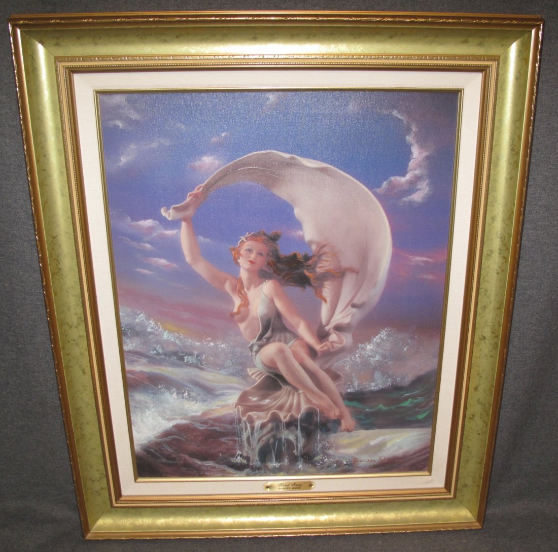 Giuseppe Armani Giclee "Windsong": Framed, Giuseppe Armani Embelished Giclee. Titled "Windsong". Limited Edition #293 of 678. COA included. Frame measures 28-1/2" tall x 23-3/4" wide. Condition is Very good. No damage. Starting Bid $30