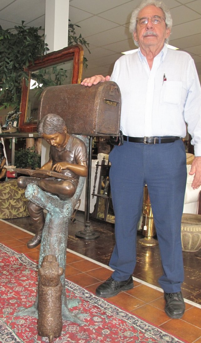 Bronze Boy & Dog Mailbox: Bronze Boy & Dog Mailbox Sculpture. High Quality Bronze with excellent Detail and patina. Measures 50" tall x 20" wide x 20" deep. Condition is Brand New, Mint. No Damage at all.