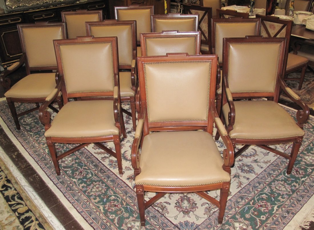 Set of 10 Leather Arm Chairs: Set of 10 Leather Arm Chairs. Slightly used condition. No rips or tears. Each measures 39-1/2" tall x 23-1/2" wide x 26" deep.