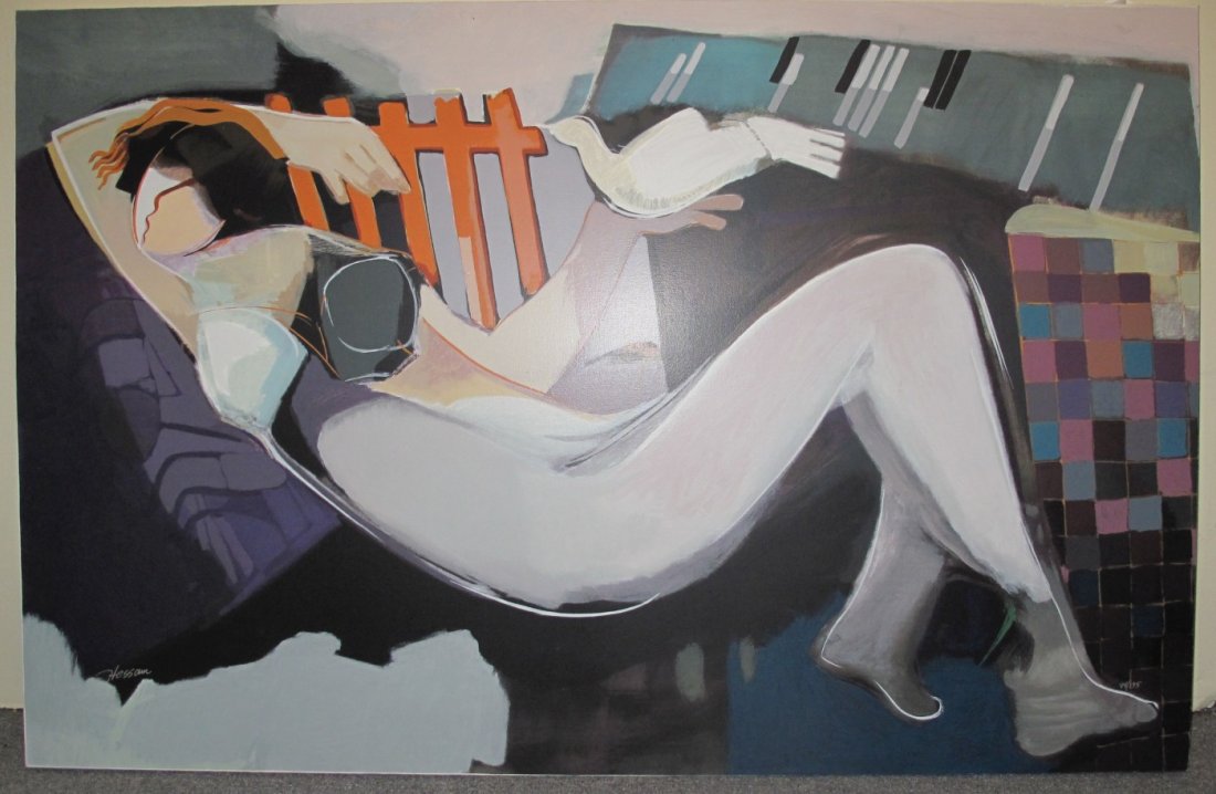 Hessam Abrishami Giclee "Nude Night": Hessam Abrishami Giclee Titled "Nude Night". Limited Edition #44 of 195. Stretched on canvas and unframed. Measures 29" tall x 44" wide. Condition is very good. Excellent. No damage.