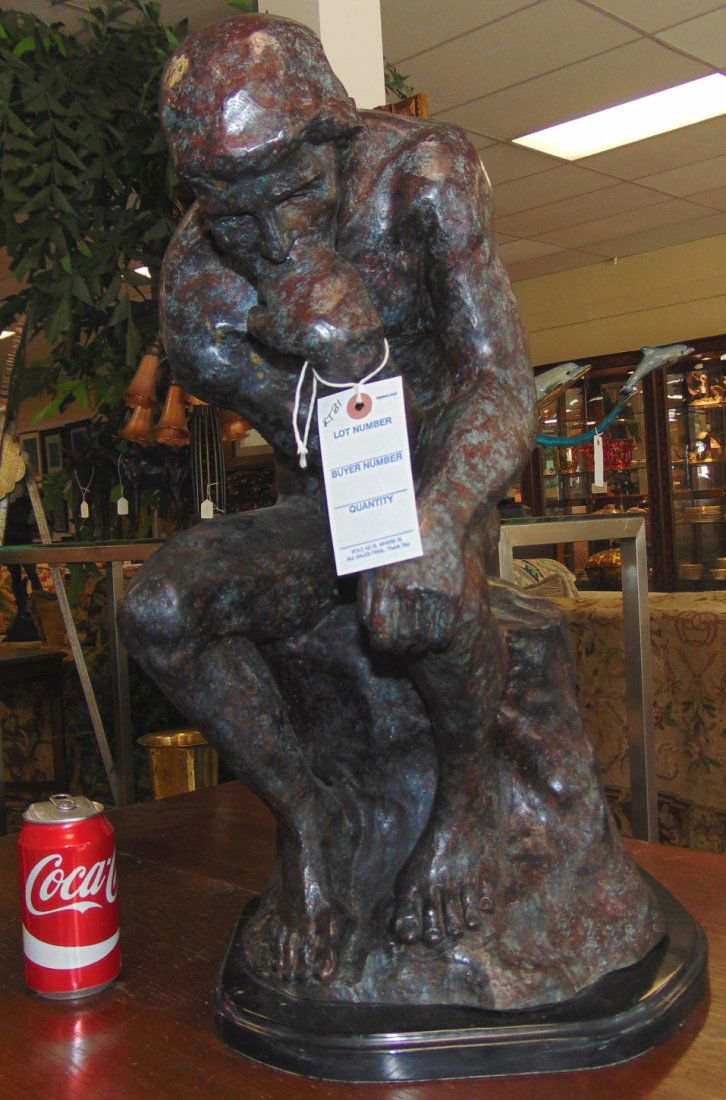 "The Thinker" Bronze Sculpture after Auguste Rodin: "The Thinker" Bronze Sculpture on a Black Marble Base after Auguste Rodin (1840-1917). Measures 23" tall x 13" wide x 19" deep. Condition is New, Mint. No Damage. This Sculpture is made entirely from