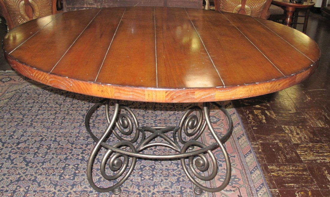 Bernhardt Round Dining Table: Bernhardt Round Dining Table with Iron Base. Measures 30" tall x 54" wide. Condition is good. No damage. Starting Bid $150.