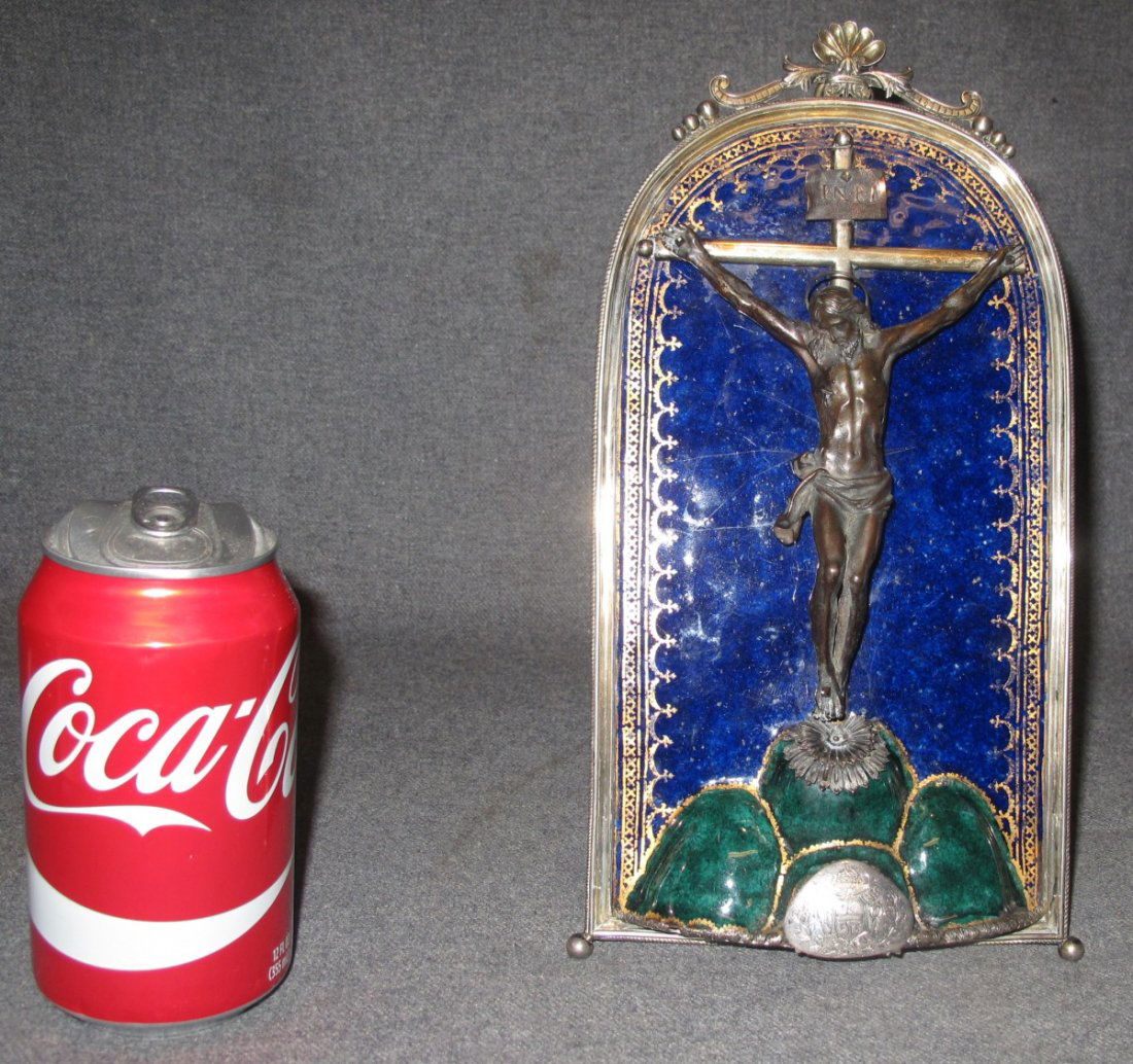 ANTIQUE SILVER & ENAMEL ALTAR CROSS CRUCIFIX (1 of 7)