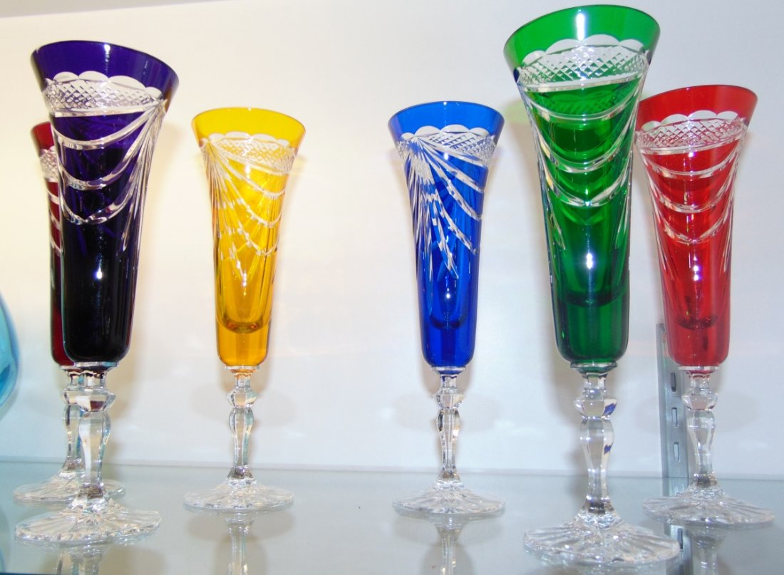 6 MULTI-COLOR CRYSTAL CHAMPAGNE GLASSES (1 of 4)