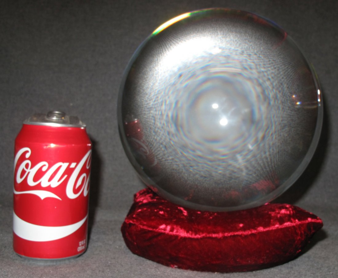 HUGE 200mm CRYSTAL BALL on VELVET BEAN BAG (1 of 2)