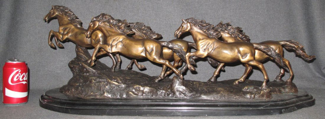 RUNNING HORSES BRONZE SCULPTURE on MARBLE (1 of 5)