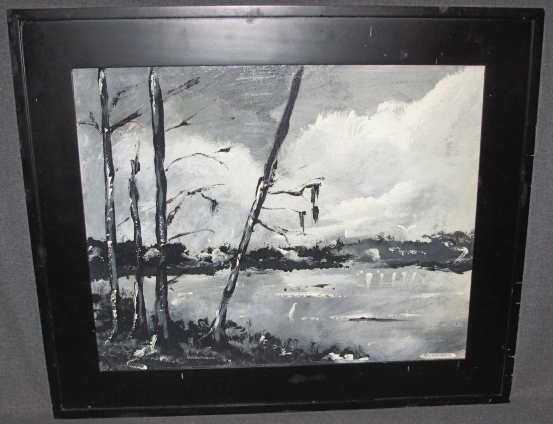 FLORIDA HIGHWAYMAN PAINTING by MICHAEL SEARS: Original, modern-day Florida Highwayman painting by contemporary artist, Micheal Sears. Large Oil on Masonite. Nicely framed. Artist Signed. Measures 21" tall x 25" wide. Condition is very good. Frame