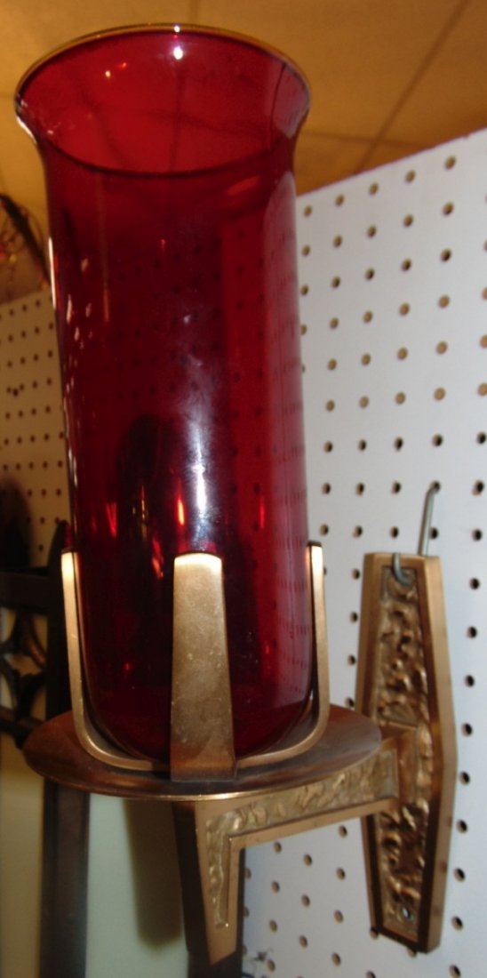 CHURCH SANCTUARY SCONCE with RED GLASS GLOBE (1 of 5)