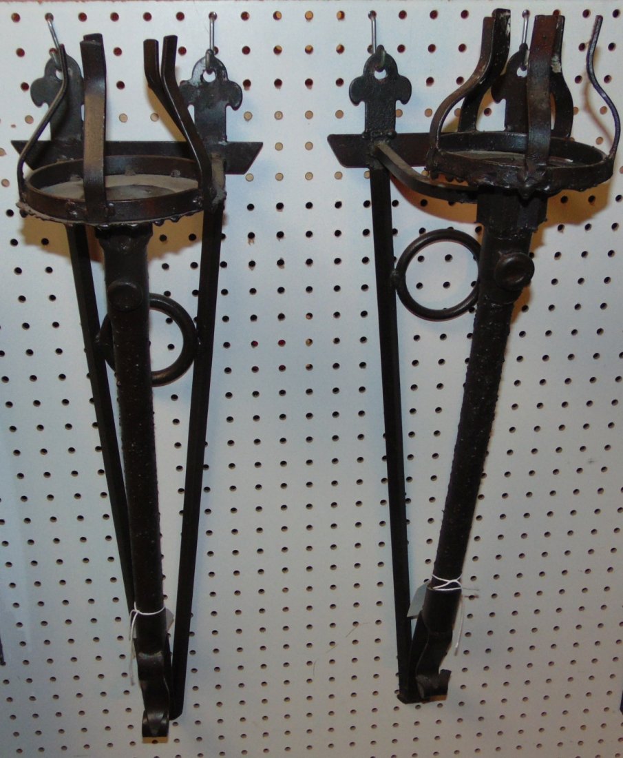 Pair (2) of WROUGHT IRON WALL TORCHES (1 of 5)