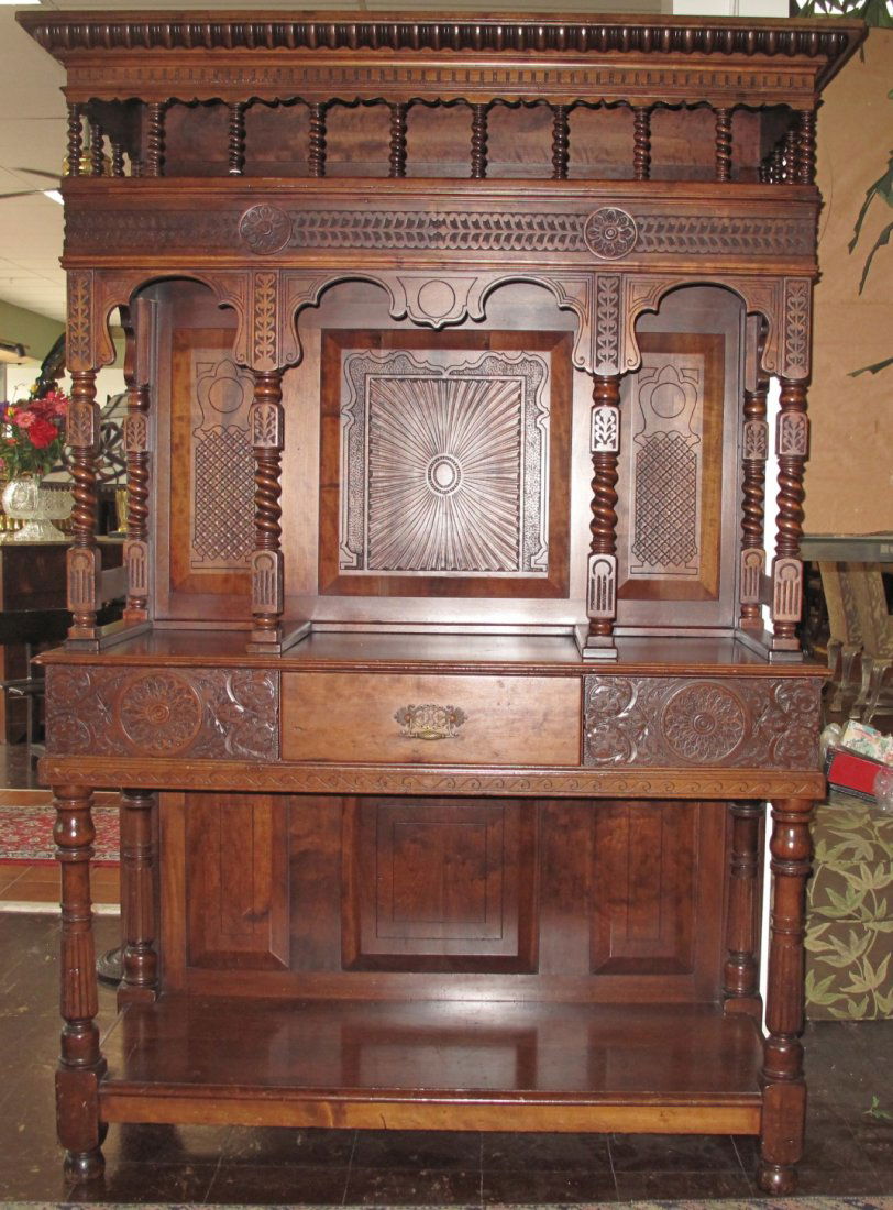 ANTIQUE CARVED WALNUT SIDEBOARD (1 of 10)