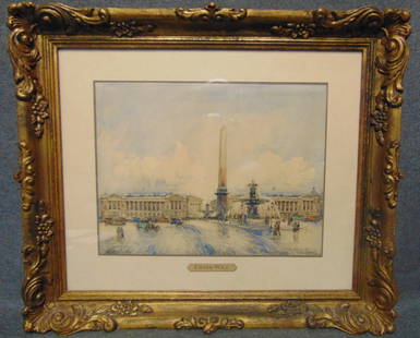 FRANK WILL BOGGS (French 1900-1951) ORIGINAL WATERCOLOR: Original, Vintage Watercolor Painting under Glass of Paris, France by Frank Will Boggs (French 1900-1951). Also know as Frank-Will. Frank Will was the pseudonym of the artist Frank William Boggs, who