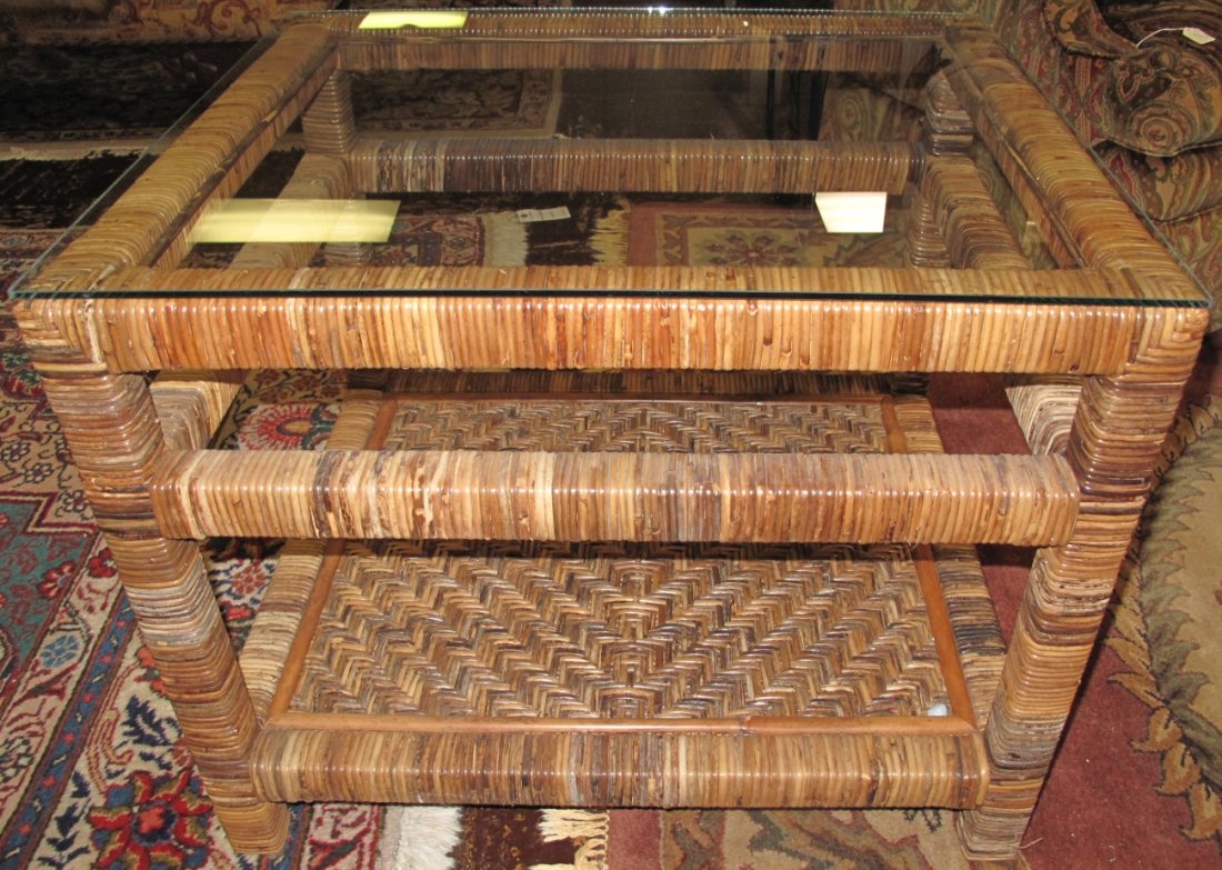 RATTAN & GLASS SIDE TABLE (1 of 4)