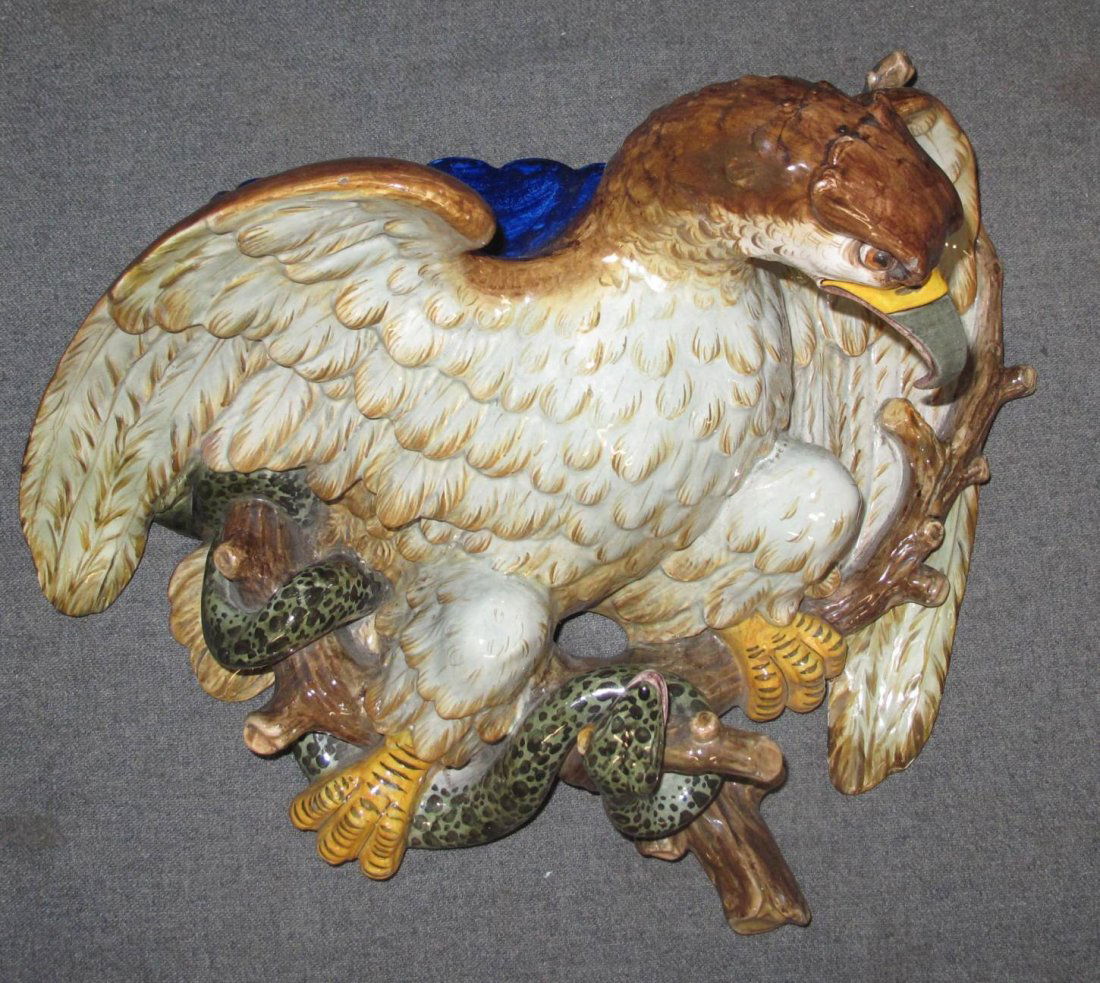 ANTIQUE MAJOLICA WALL POCKET with EAGLE (1 of 10)