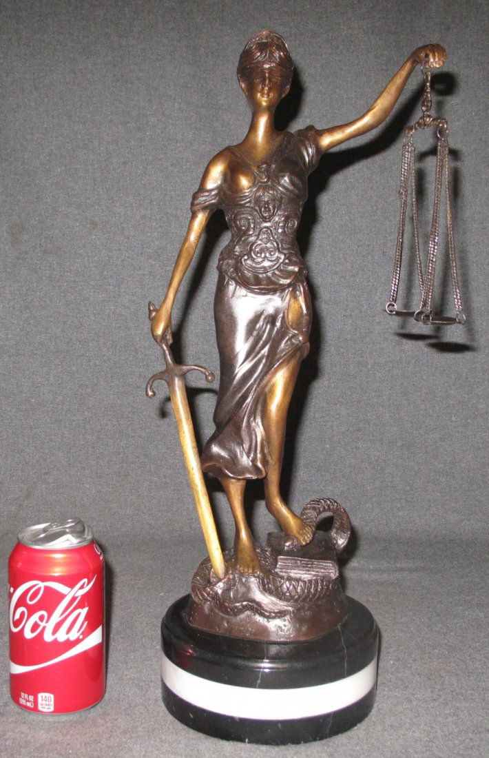 BRONZE "SCALES of JUSTICE" SCULPTURE on MARBLE (1 of 5)