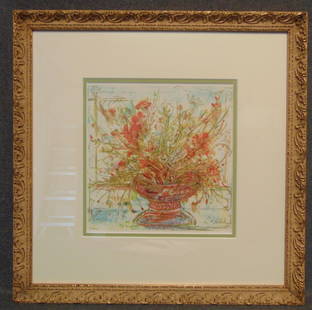 EDNA HIBEL (1917-2014) LITHOGRAPH SIGNED: Beautiful Floral Lithograph by Edna Hibel. Framed and Matted. Artist Signed and Limited Edition #177 of 365. Edna Hibel, a painter of sentimental pictures of children, has had a more than 60-year care