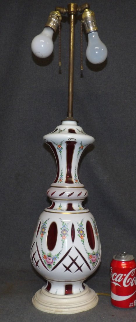 VINTAGE CZECH CASE GLASS TABLE LAMP: Vintage Czech Bohemian Case Glass Table Lamp. Measures 32" tall x 8" wide. Overall condition is good. No shade. Starting Bid $30.