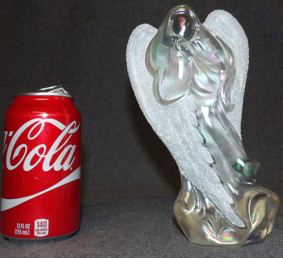 FENTON CARNIVAL GLASS ANGEL: Fenton Carnival Glass Angel. Measures 7-1/4" tall. Condition is Excellent. Mint. No damage. Starting Bid $20. Auction Estimate $50 - $90.