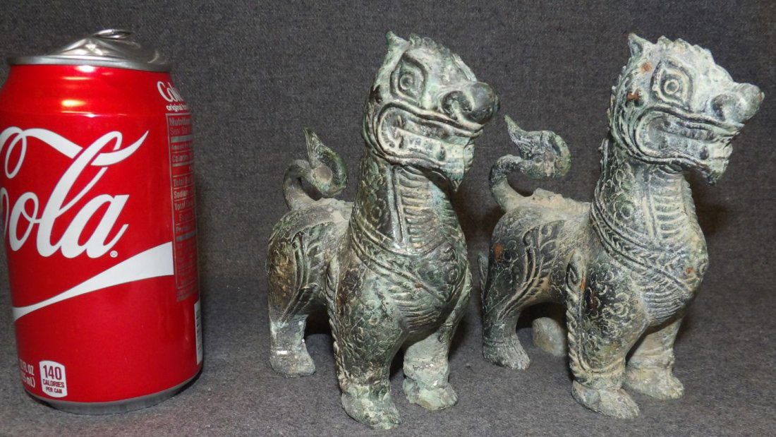 PAIR of TIBETAN BRONZE FOO DOGS (1 of 4)