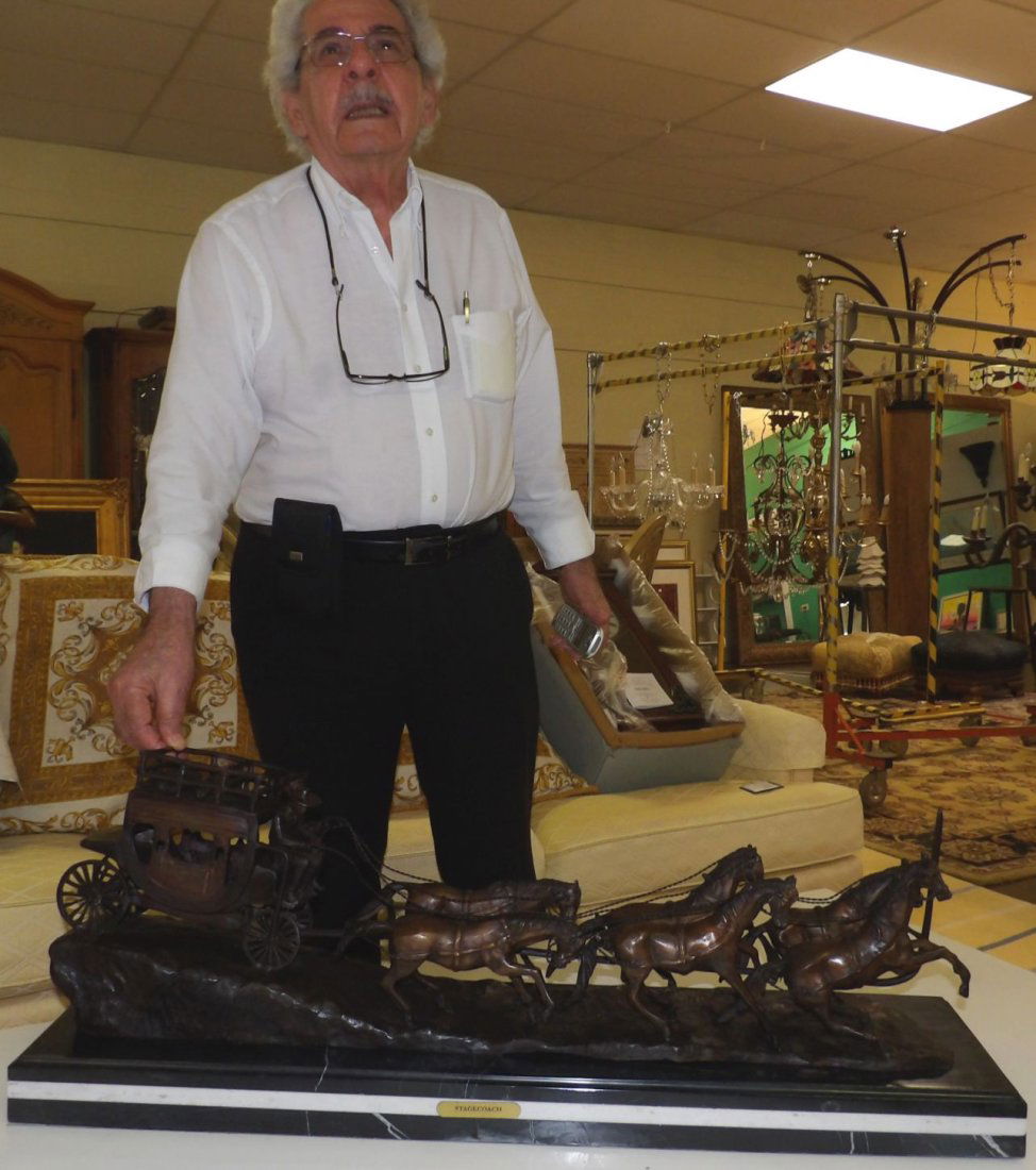 BRONZE WESTERN "STAGECOACH" SCULPTURE CHARLES RUSSELL (1 of 9)