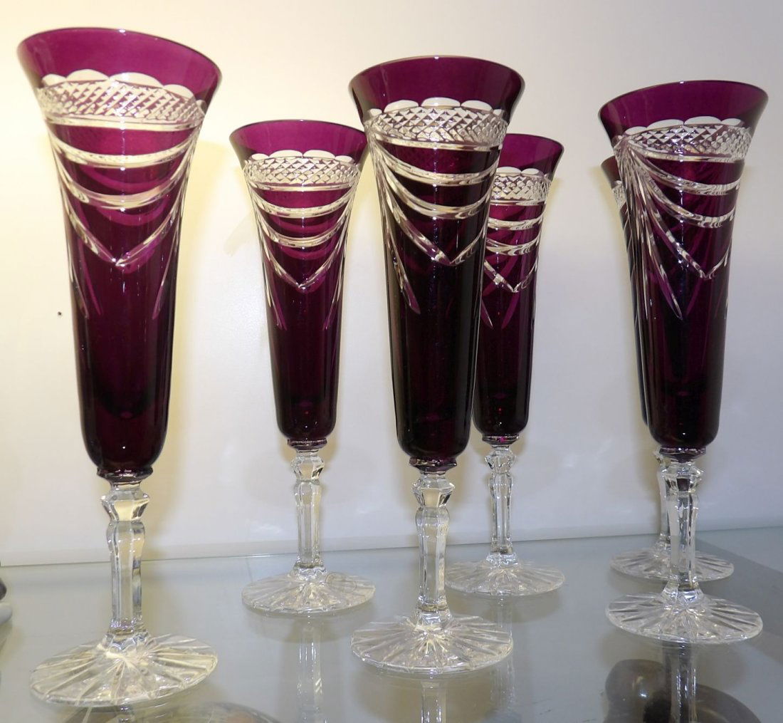 6 AMETHYST CUT CRYSTAL CHAMPAGNE GLASSES (1 of 3)