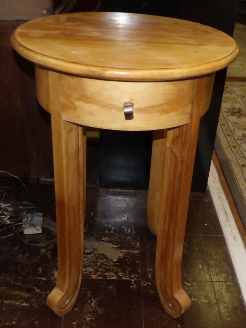 TEAK WOOD 1 DRAWER SIDE TABLE: Teak Wood 1 Drawer Side Table. Measures 29-1/2" tall x 20-1/2" wide. Overall condition is good. Minimal Wear. Starting Bid $80. Auction Estimate $150 - $200.