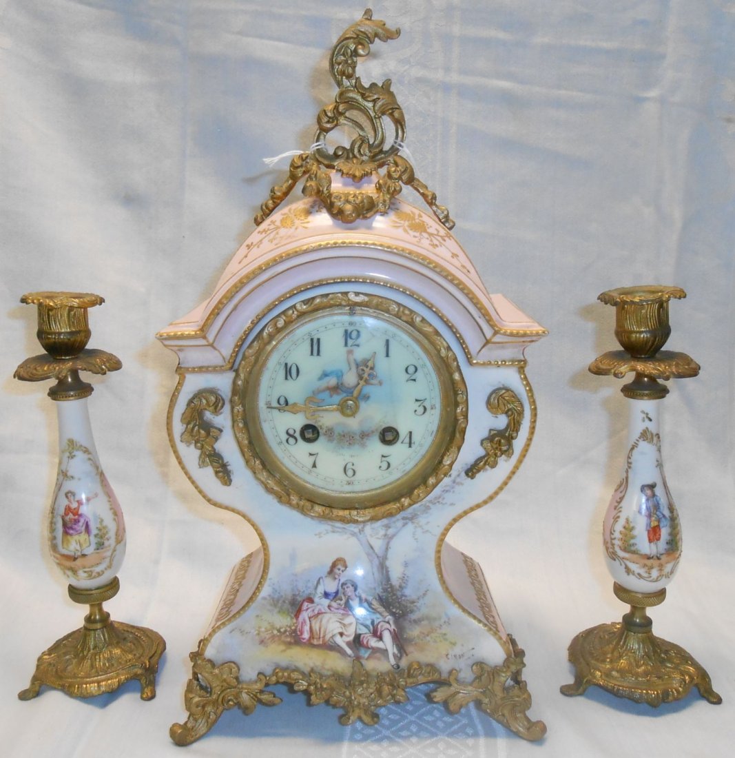 Antique 3 pc Porcelain Clock (1 of 10)