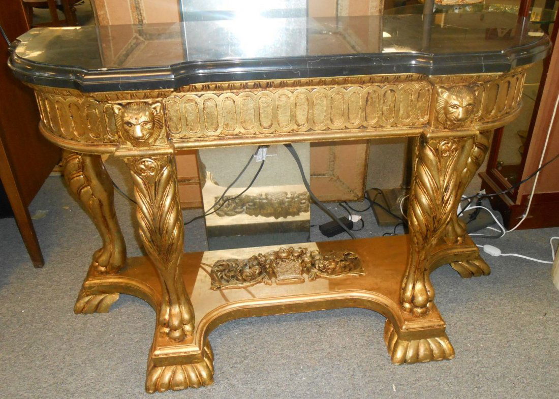 Carved Console Table with Inlaid Marble Top (1 of 5)