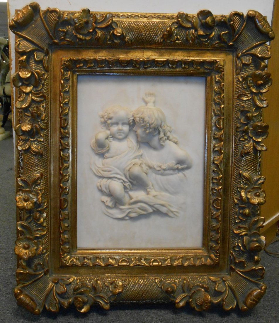 Framed Marble Plaque of Mother & Child (1 of 2)