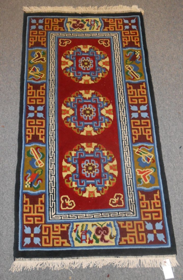 Vintage Tibetan Wool Rug from Nepal: Vintage Tibetan Wool Rug from Nepal. Measures 5'9" x 3'. Condition is good. No Damage.