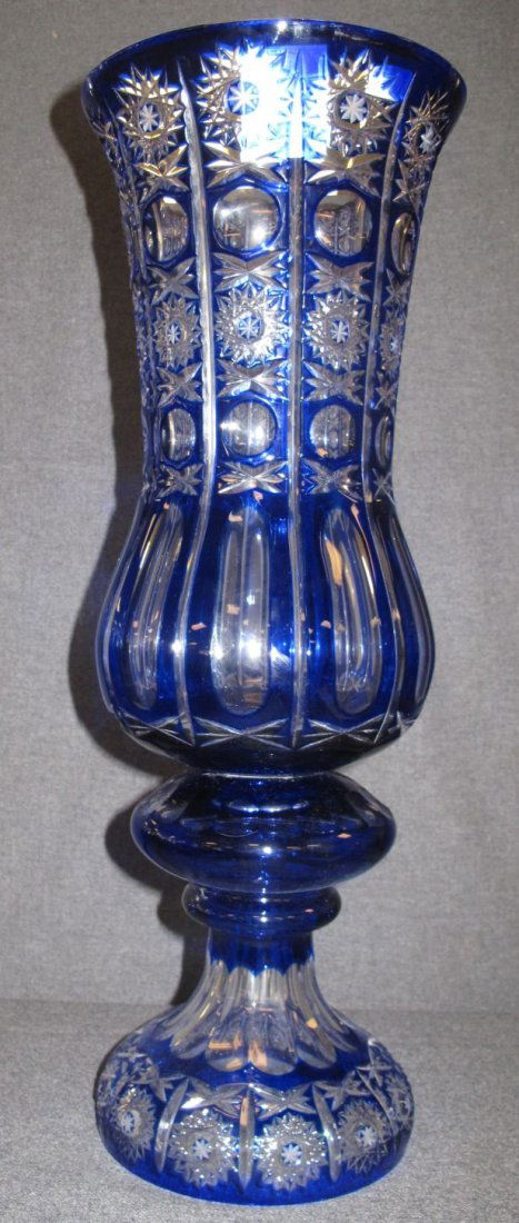Tall Cobalt Blue European Cut Crystal Vase (1 of 4)