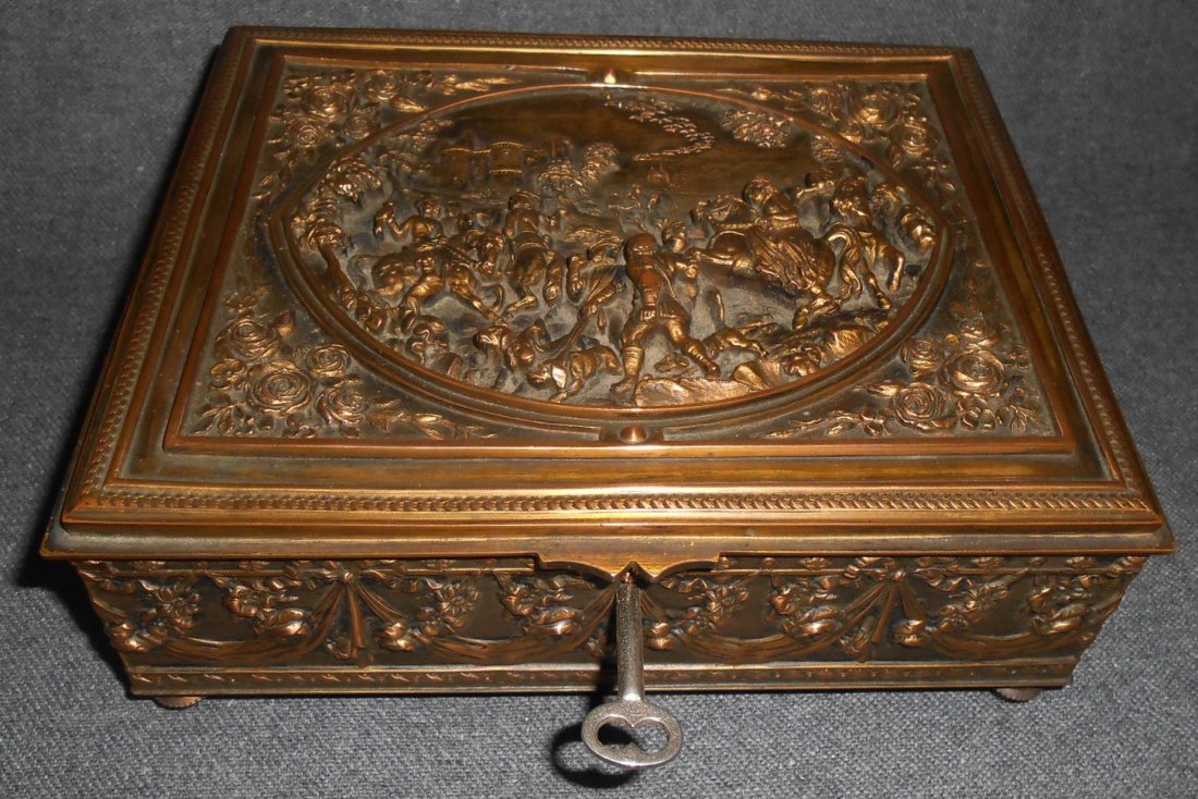 Antique Gilt Bronze Jewelry Box Casket (1 of 6)