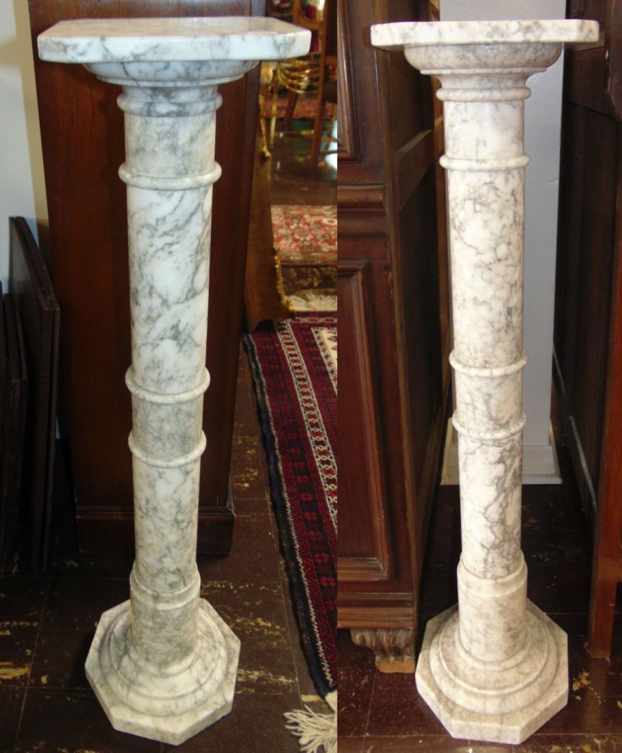 Pair (2) Antique Carved Marble Pedestals (1 of 9)
