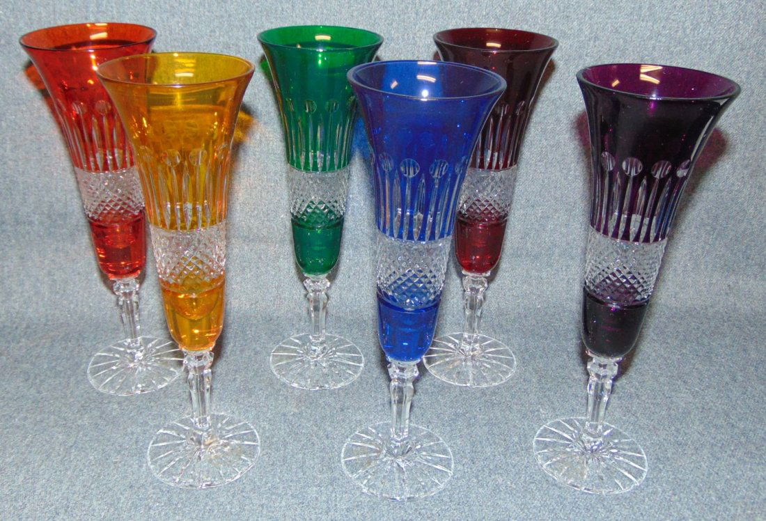 Set of 6 Multi Color Cut Crystal Champagne Glasses (1 of 5)