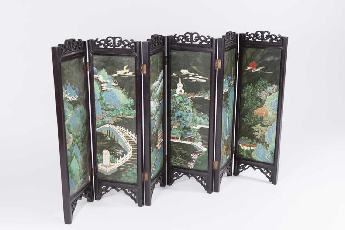 Chinese Polychromed Jade & Ebonized Table Screen (1 of 7)