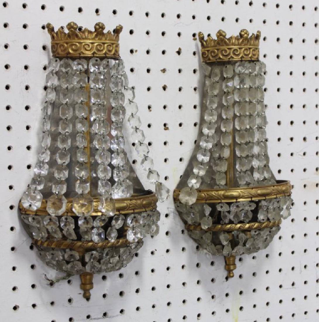 Pair Gilt Brass & Crystal Sconces (1 of 2)