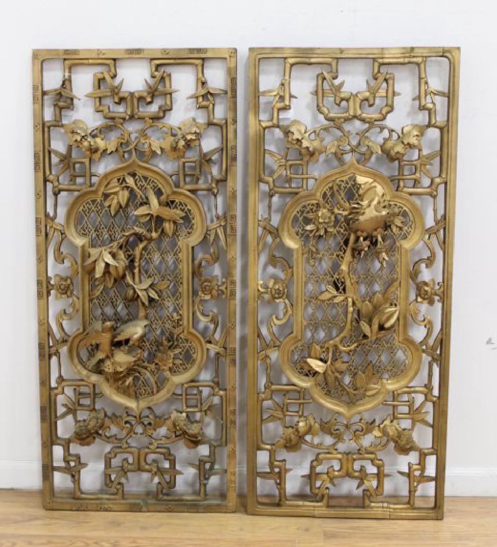 Pair Polychrome Wood Chinese Panels (1 of 4)