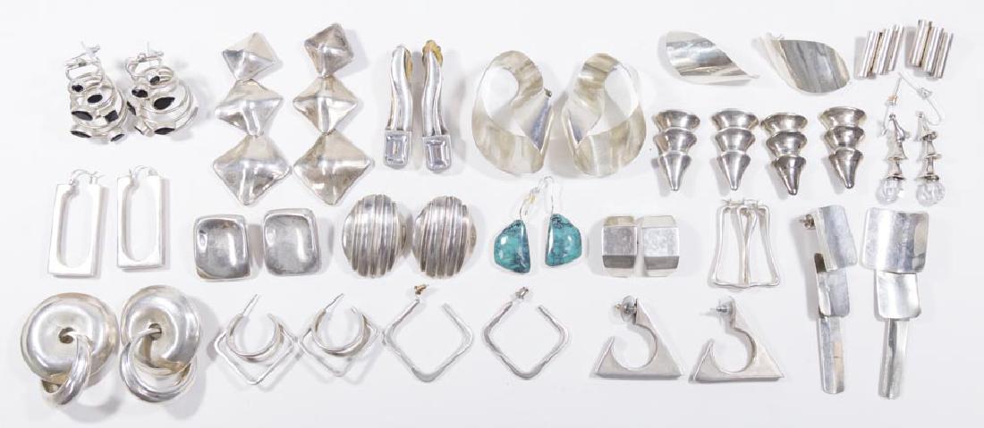 Group lot 20 pairs Sterling Silver Earrings: Including Robert Lee Morris. (5281) Good condition.