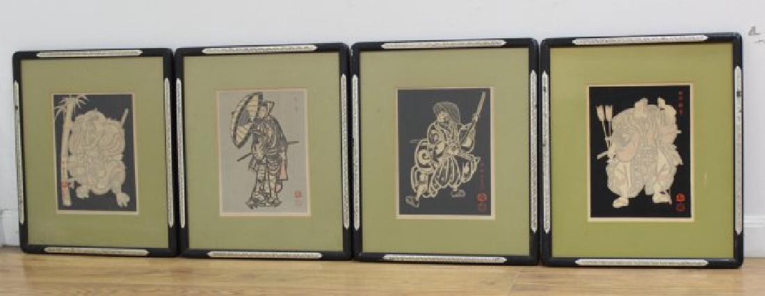 4 Japanese Prints: Approx. 10" H x 8" W sight, 17 1/2" H x 15" W framed. From a Long Island, NY estate.